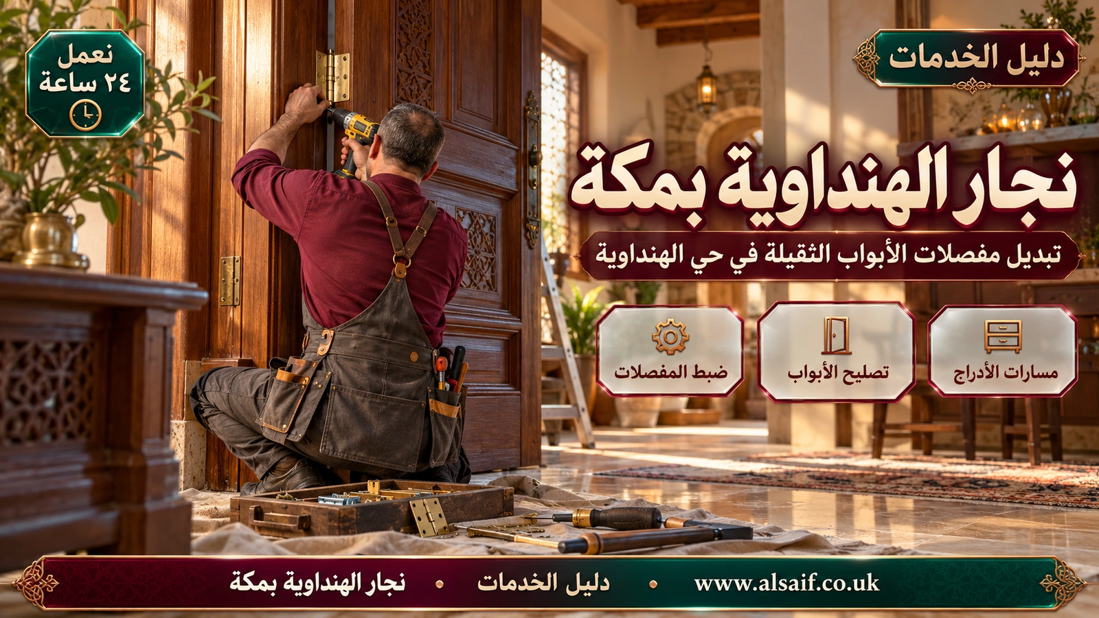 تبديل مفصلات الأبواب الثقيلة في حي الهنداوية